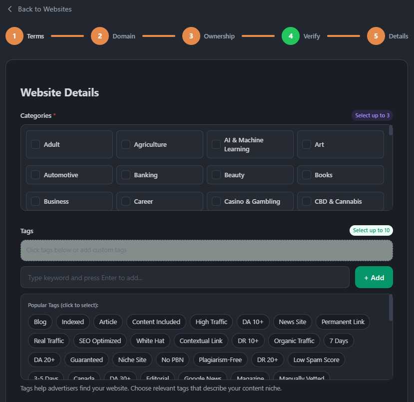 Web Sitesi Detayları - Kategoriler ve Etiketler